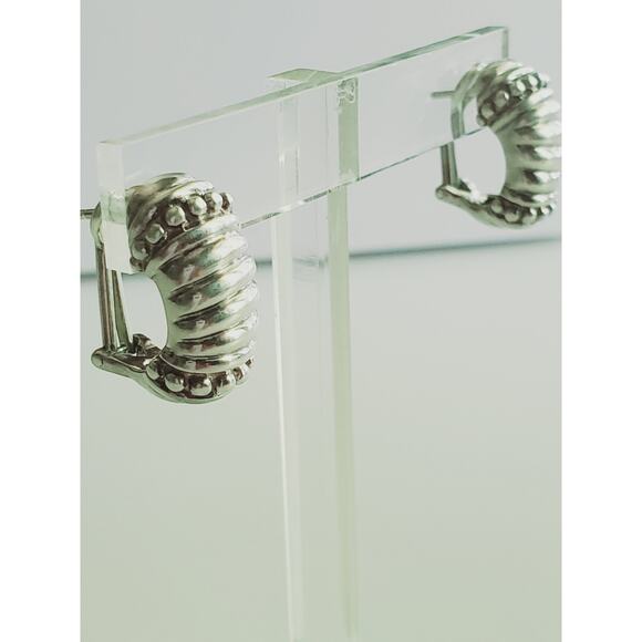 Judith Ripka 925 Sterling Silver Twist Semi Hoop Earrings - Picture 1 of 6